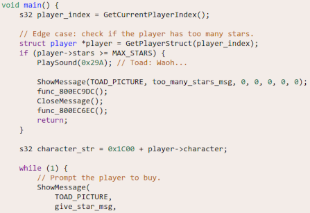 PartyPlanner64 custom event code screenshot
